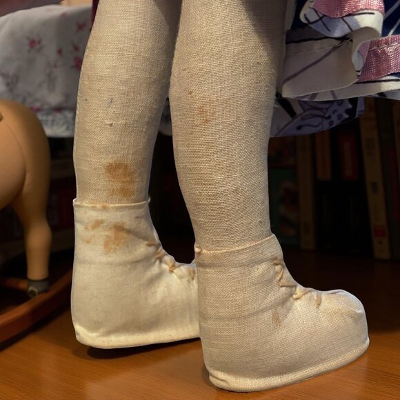 Vintage Polish Sawdust  Folk Art Cloth Doll 14” Cloth Composition Mask Face - Picture 11 of 13